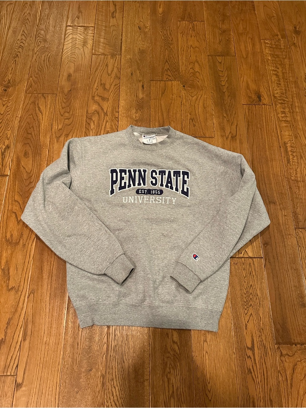 Champion Penn State University Gray Crewneck Sweatshirt with Navy Lettering